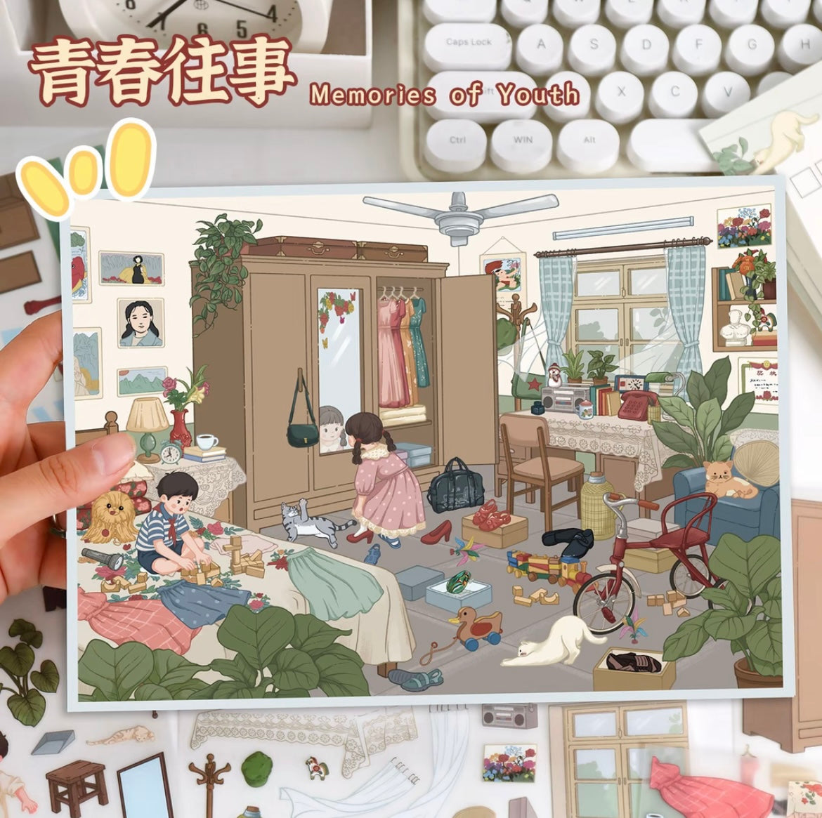 #021 Yilan 88.0 Retro Nostalgic DIY 3D Scene Stickers 2 Miniature Scenes(M)