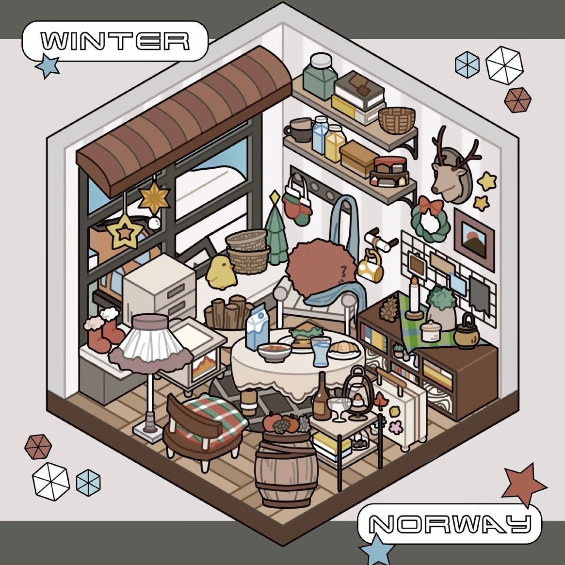 #038 Two People Cultural and Creative Travel Diary of Spring, Summer, Autumn and Winter DIY 3D Scene Stickers 4 Cute Miniature Scenes(M)