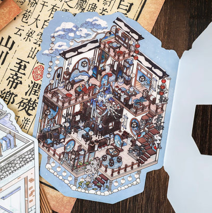 #016 Floating Life Serenity Series Creative Flip  DIY 3D Scene Stickers 4 Miniature Scenes(M)