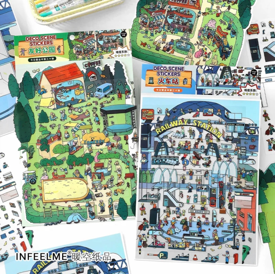 #008 Open Today 30.0 DIY 3D Scene Stickers 2 Miniature Scenes(M)