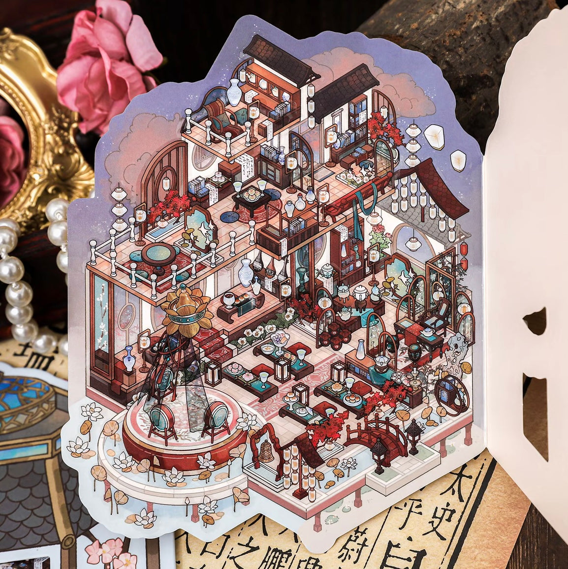 #016 Floating Life Serenity Series Creative Flip  DIY 3D Scene Stickers 4 Miniature Scenes(M)