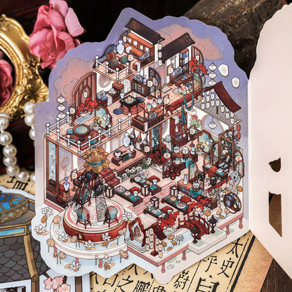 #016 Floating Life Serenity Series Creative Flip  DIY 3D Scene Stickers 4 Miniature Scenes(M)