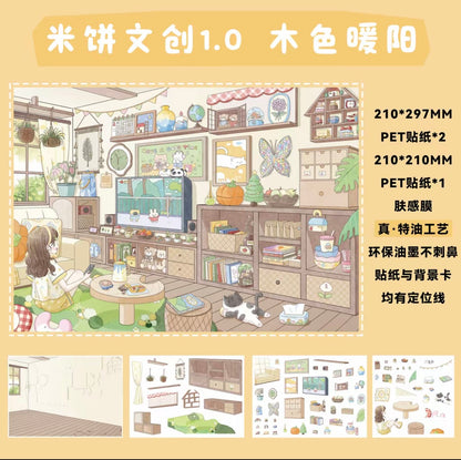 #017 Mibun Studio 1.0 Wooden Warm Sun & Flower Alley DIY 3D Scene Stickers 3 Miniature Scenes(L)