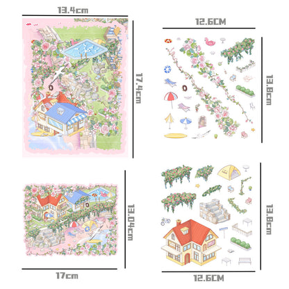 #015 Cartoon Rose Seaside Resort  DIY 3D Scene Stickers Miniature Scenes(S)