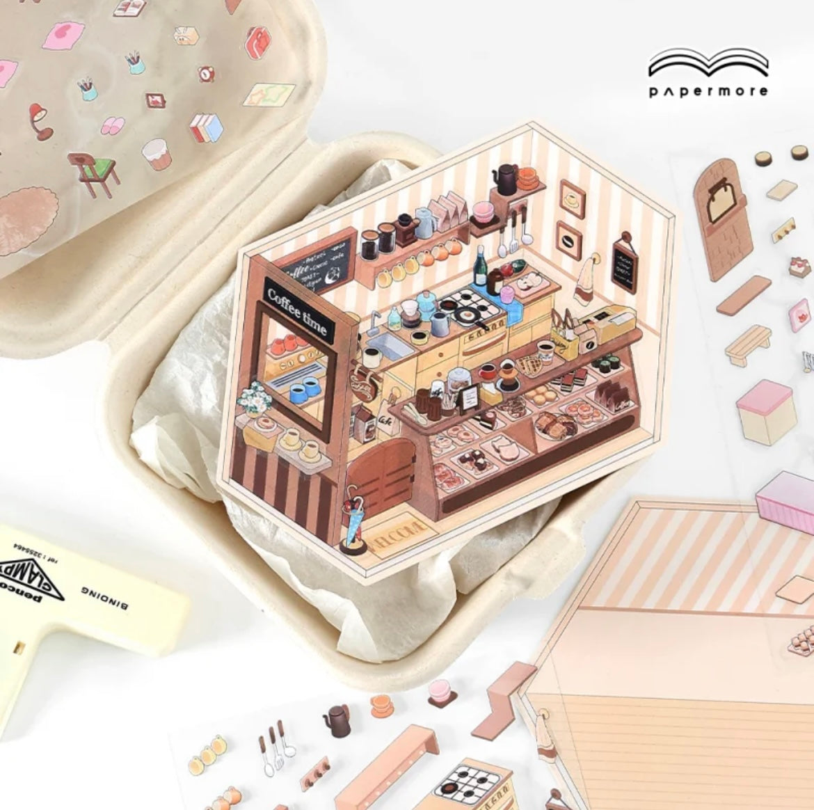 #006 Paper More Cozy Nook PET DIY 3D Scene Stickers 4 Miniature Scenes(S)