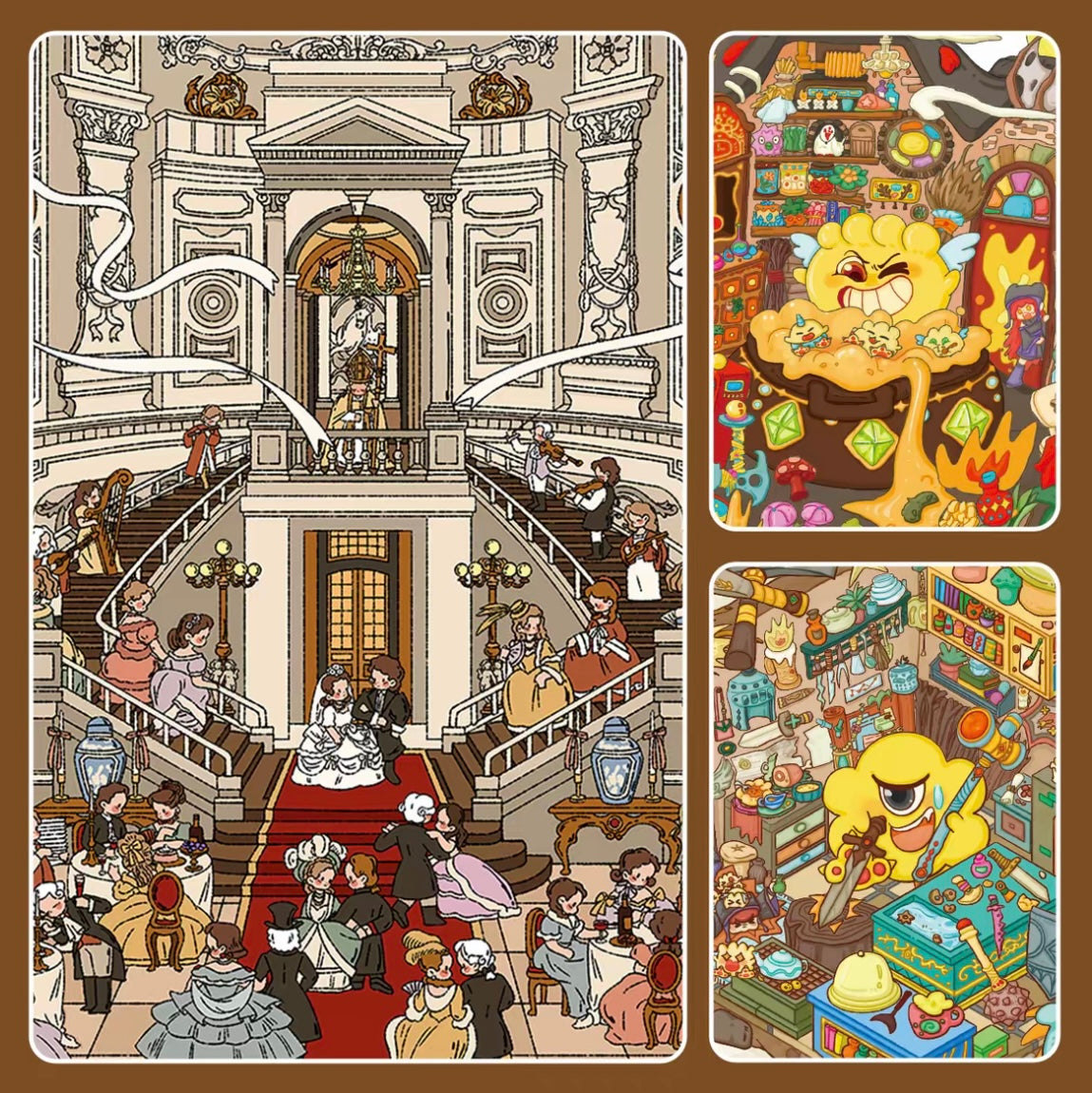 #030 Hutu Dragon 11.0 Nineteenth-Century Wedding Banquet DIY 3D Scene Stickers 3 Miniature Scenes(L)