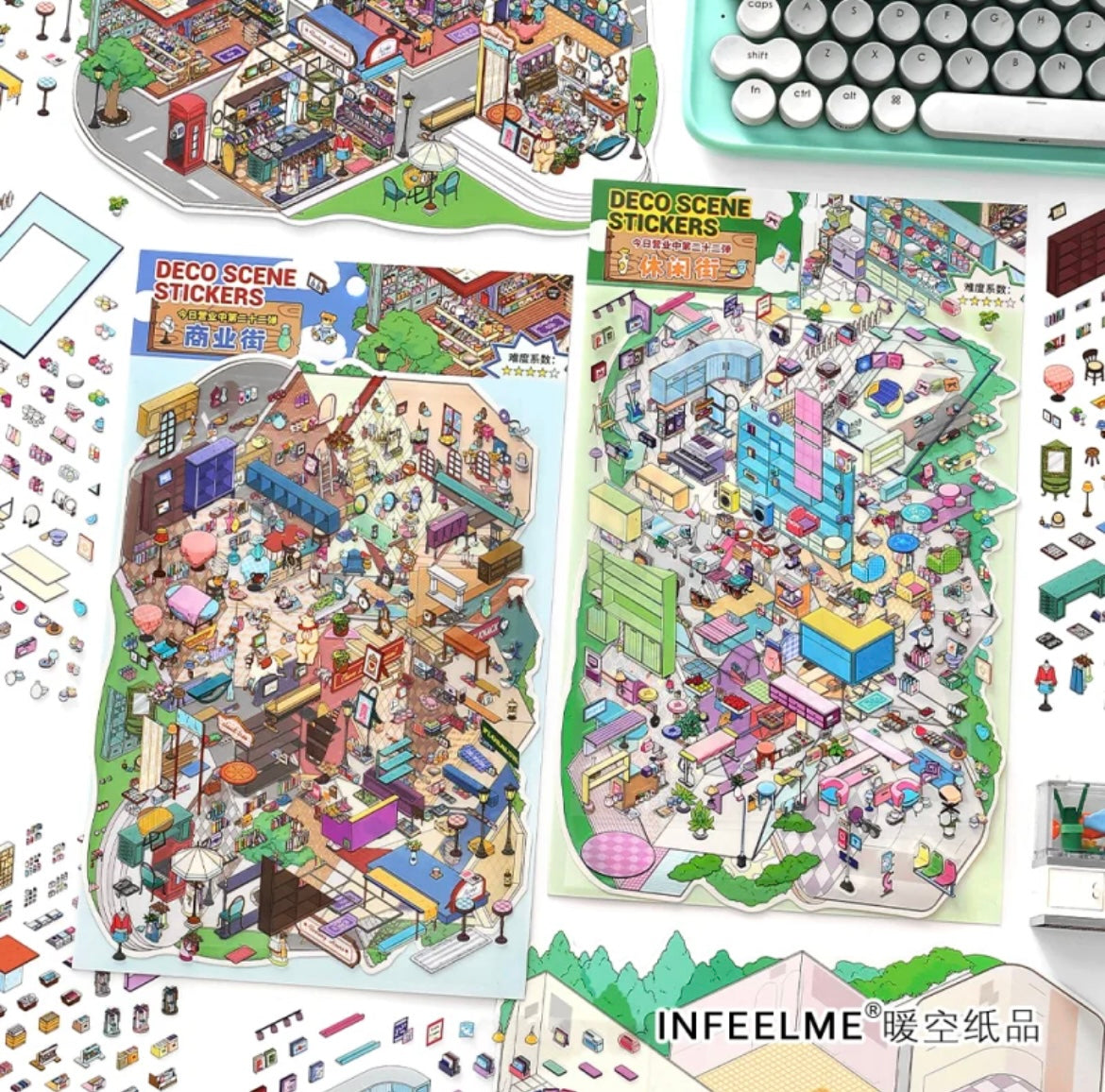 #004 Open Today 22.0 DIY 3D Scene Stickers 2 Miniature Scenes(M)