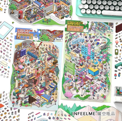 #004 Open Today 22.0 DIY 3D Scene Stickers 2 Miniature Scenes(M)