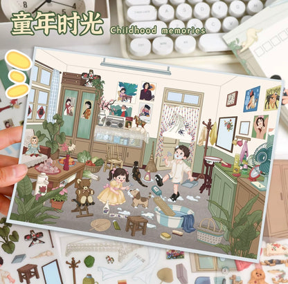 #021 Yilan 88.0 Retro Nostalgic DIY 3D Scene Stickers 2 Miniature Scenes(M)