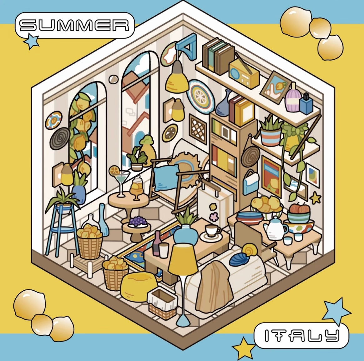 #038 Two People Cultural and Creative Travel Diary of Spring, Summer, Autumn and Winter DIY 3D Scene Stickers 4 Cute Miniature Scenes(M)