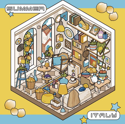 #038 Two People Cultural and Creative Travel Diary of Spring, Summer, Autumn and Winter DIY 3D Scene Stickers 4 Cute Miniature Scenes(M)