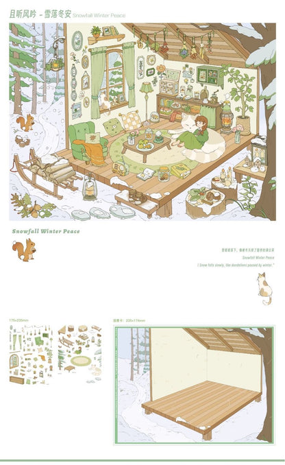 #041 Sunny Weather 16.0 Listening to the Wind Series DIY 3D Scene Stickers 4 Cute Miniature Scenes(L)