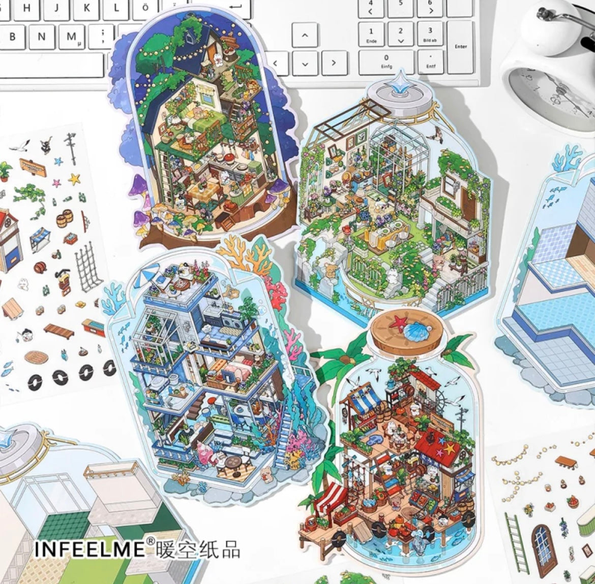 #005 Open Today 9.0 DIY 3D Scene Stickers 4 Miniature Scenes(S)