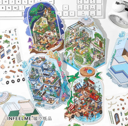 #005 Open Today 9.0 DIY 3D Scene Stickers 4 Miniature Scenes(S)