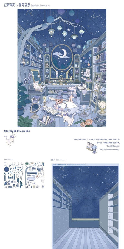 #041 Sunny Weather 16.0 Listening to the Wind Series DIY 3D Scene Stickers 4 Cute Miniature Scenes(L)