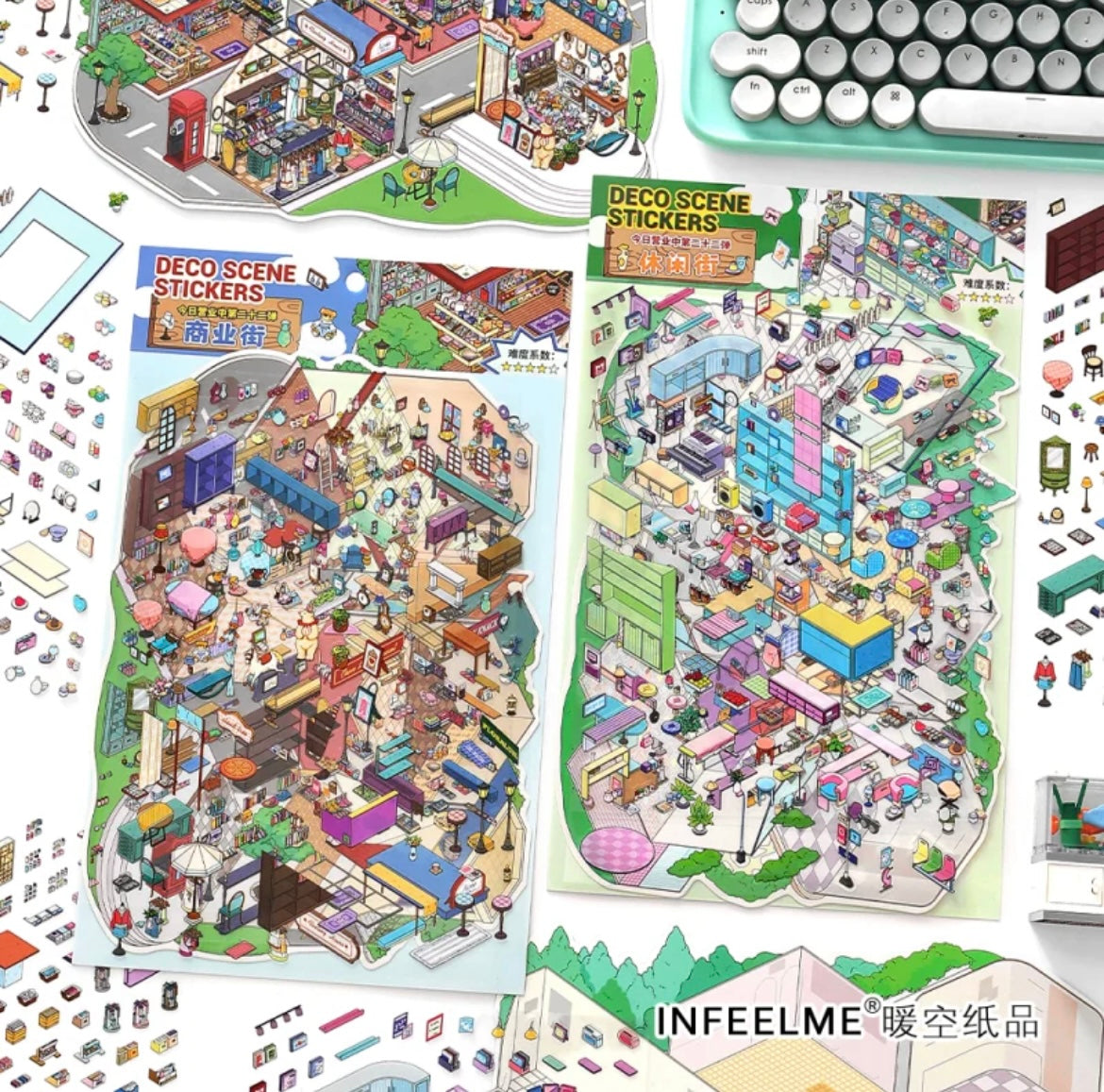 #004 Open Today 22.0 DIY 3D Scene Stickers 2 Miniature Scenes(M)