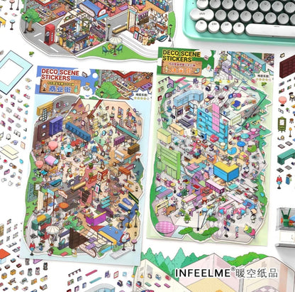 #004 Open Today 22.0 DIY 3D Scene Stickers 2 Miniature Scenes(M)