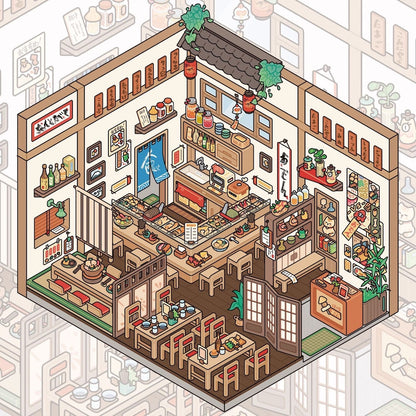 #036 Two People's Cultural and Creative 2.0 Travel Diary Japanese Series DIY 3D Scene Stickers 4 Cute Miniature Scenes(M)