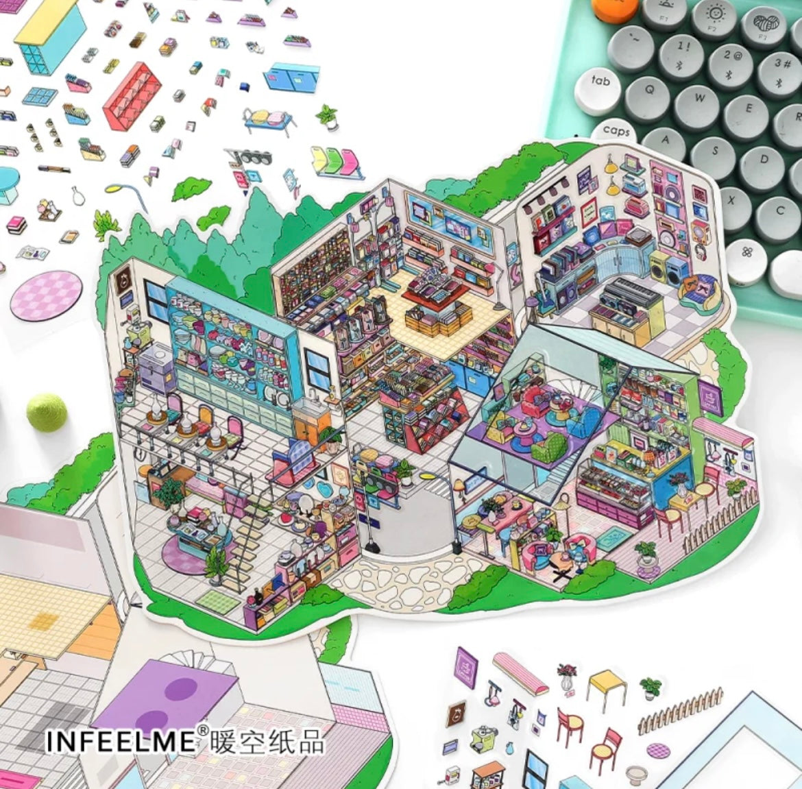 #004 Open Today 22.0 DIY 3D Scene Stickers 2 Miniature Scenes(M)