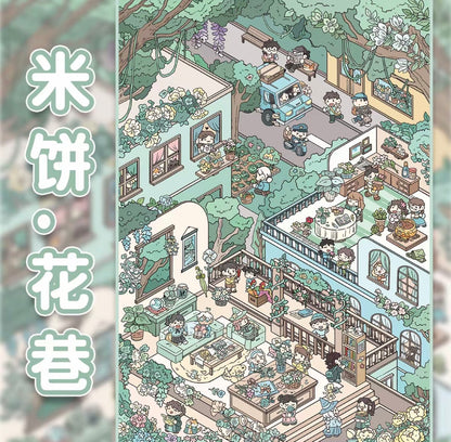 #017 Mibun Studio 1.0 Wooden Warm Sun & Flower Alley DIY 3D Scene Stickers 3 Miniature Scenes(L)