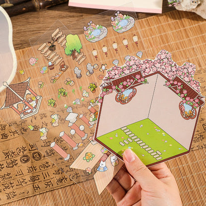 #032 Fangdao Ancient Style  DIY 3D Scene Stickers 4 Miniature Scenes(S)