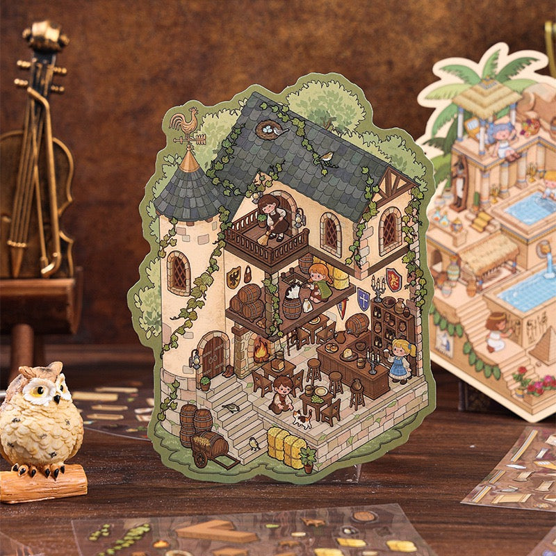 #012 Fangdao Time-Travel Series DIY 3D Scene Stickers 4 Miniature Scenes(S)
