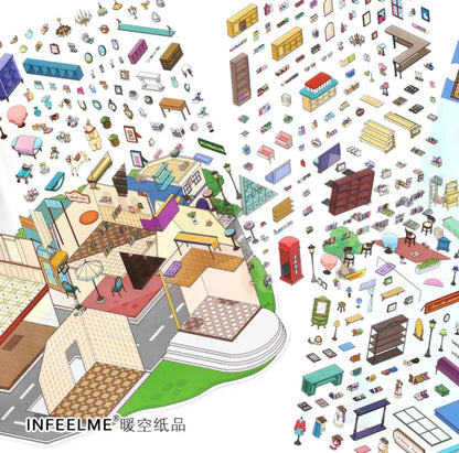 #004 Open Today 22.0 DIY 3D Scene Stickers 2 Miniature Scenes(M)