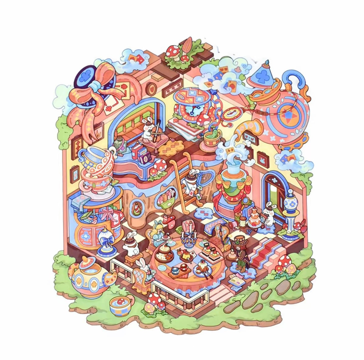 #018 Senyou Large Version 11.0 Alice Series DIY 3D Scene Stickers 4 Miniature Scenes(M)