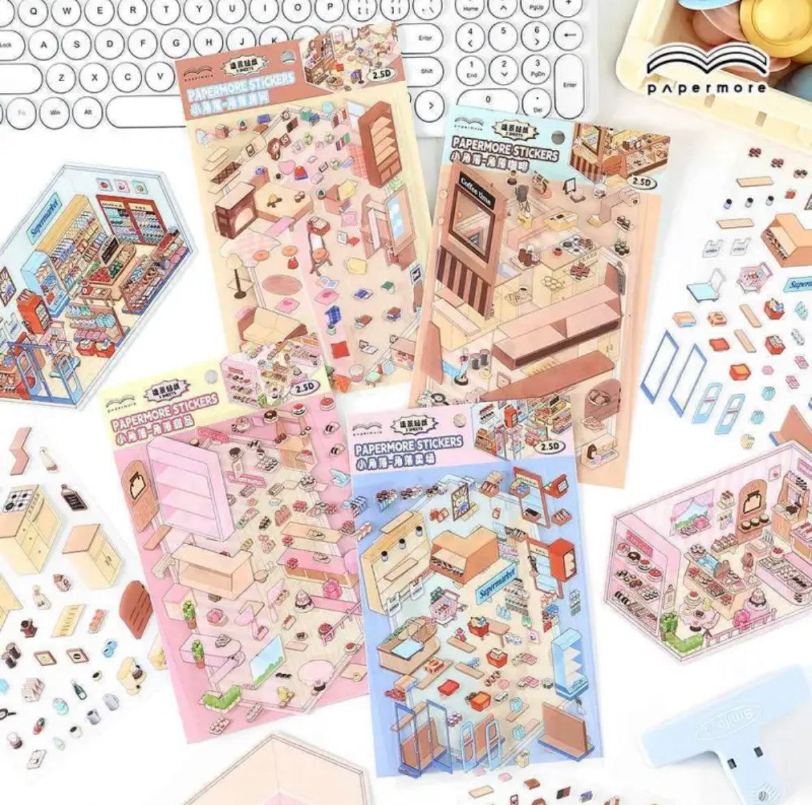 #006 Paper More Cozy Nook PET DIY 3D Scene Stickers 4 Miniature Scenes(S)