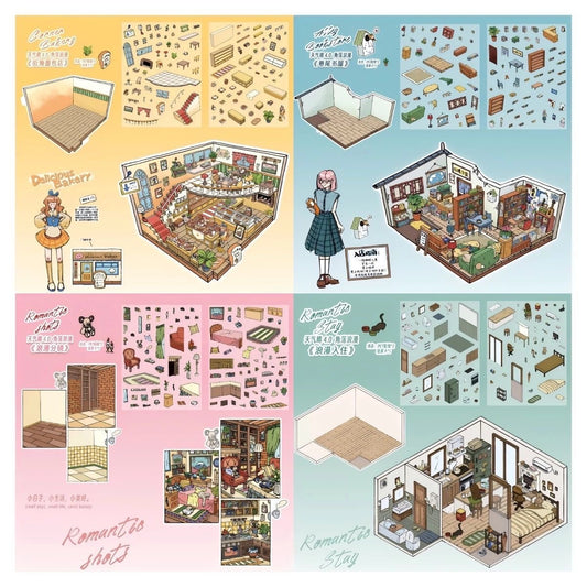 #040 Sunny Weather 4.0 Corner Romance Series DIY 3D Scene Stickers 4 Cute Miniature Scenes(M)