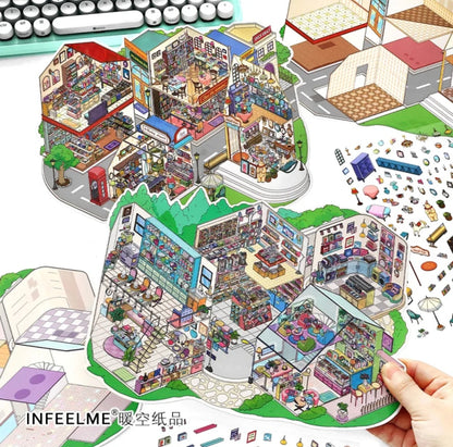 #004 Open Today 22.0 DIY 3D Scene Stickers 2 Miniature Scenes(M)