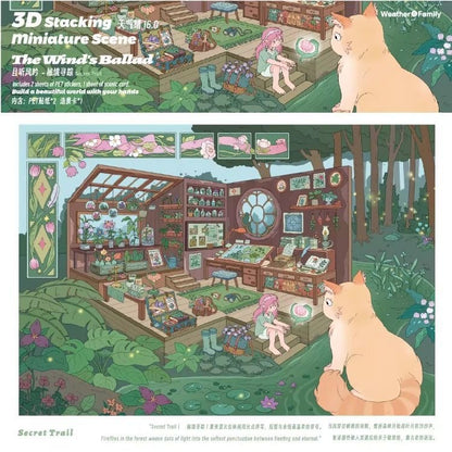 #041 Sunny Weather 16.0 Listening to the Wind Series DIY 3D Scene Stickers 4 Cute Miniature Scenes(L)