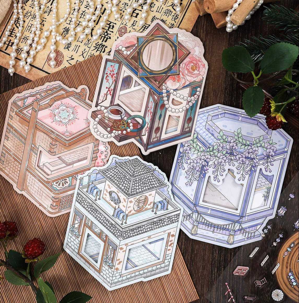 #016 Floating Life Serenity Series Creative Flip  DIY 3D Scene Stickers 4 Miniature Scenes(M)