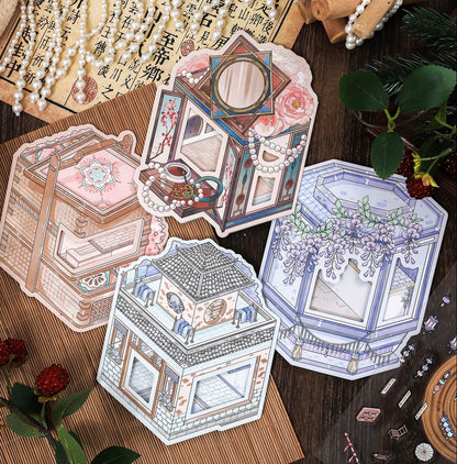 #016 Floating Life Serenity Series Creative Flip  DIY 3D Scene Stickers 4 Miniature Scenes(M)