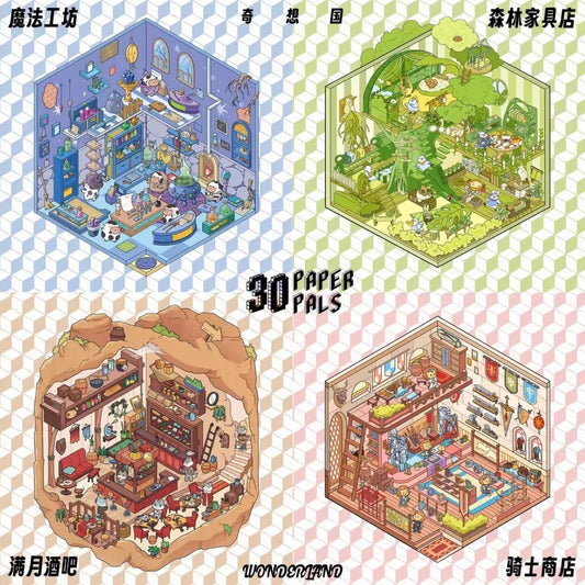 #019 paperpals3.0 DIY 3D Scene Stickers 4 Miniature Scenes(M)