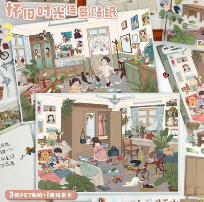 #021 Yilan 88.0 Retro Nostalgic DIY 3D Scene Stickers 2 Miniature Scenes(M)