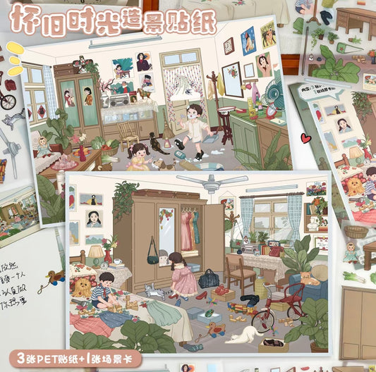 #021 Yilan 88.0 Retro Nostalgic DIY 3D Scene Stickers 2 Miniature Scenes(M)