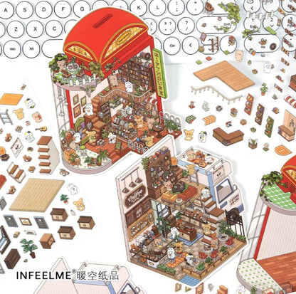 #003 Open Today 6.0 DIY 3D Scene Stickers 4 Miniature Scenes(S)