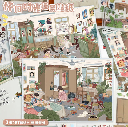 #021 Yilan 88.0 Retro Nostalgic DIY 3D Scene Stickers 2 Miniature Scenes(M)