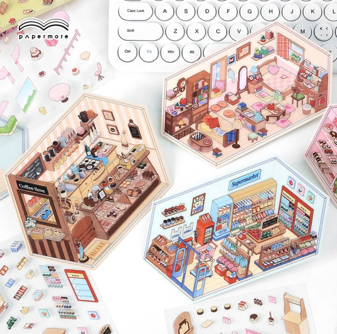 #006 Paper More Cozy Nook PET DIY 3D Scene Stickers 4 Miniature Scenes(S)
