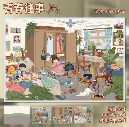 #021 Yilan 88.0 Retro Nostalgic DIY 3D Scene Stickers 2 Miniature Scenes(M)