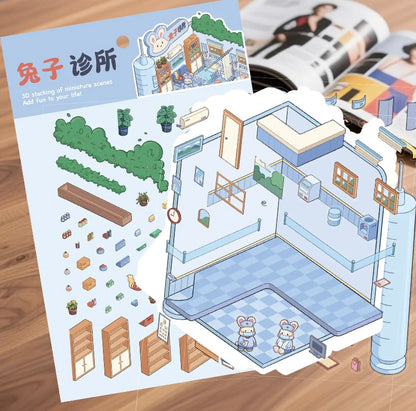 #024 Rabbit Clinic DIY 3D Scene Stickers Miniature Scenes(M)
