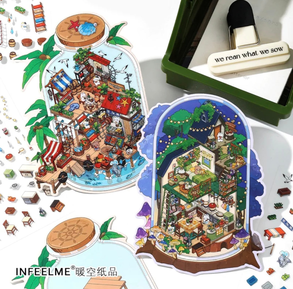 #005 Open Today 9.0 DIY 3D Scene Stickers 4 Miniature Scenes(S)