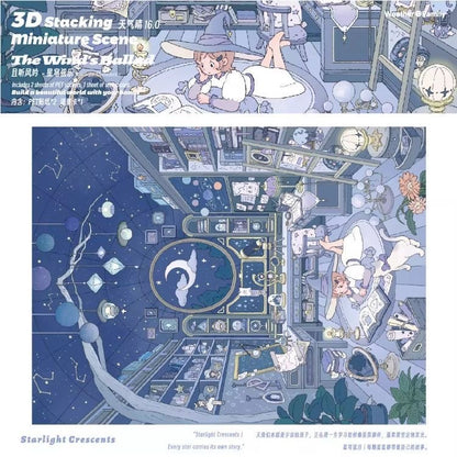 #041 Sunny Weather 16.0 Listening to the Wind Series DIY 3D Scene Stickers 4 Cute Miniature Scenes(L)