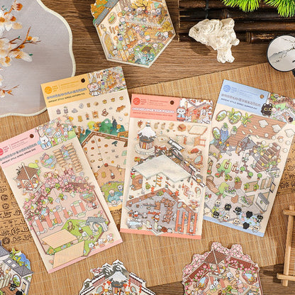 #032 Fangdao Ancient Style  DIY 3D Scene Stickers 4 Miniature Scenes(S)