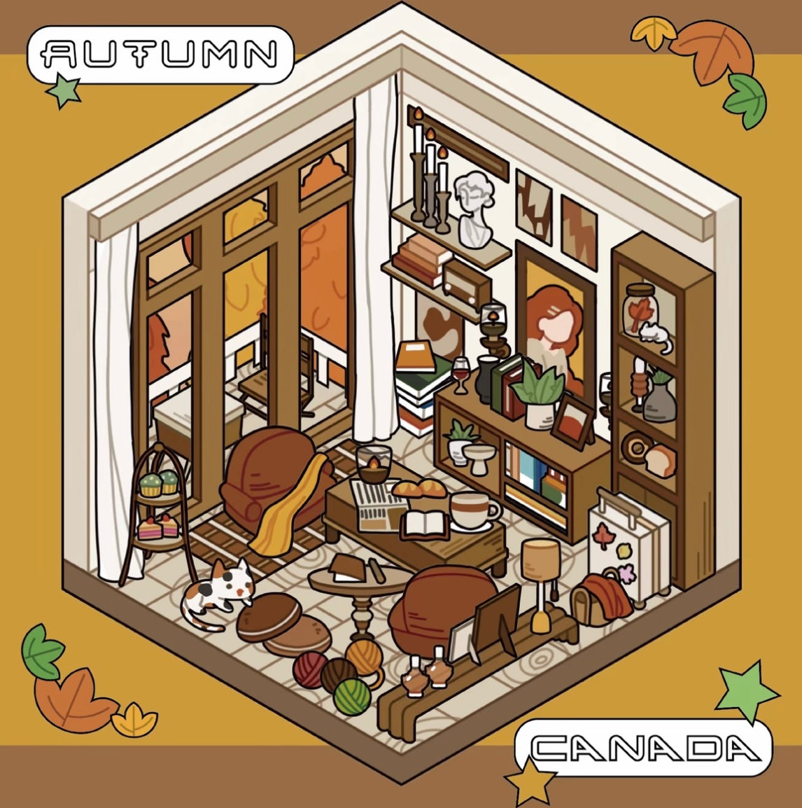 #038 Two People Cultural and Creative Travel Diary of Spring, Summer, Autumn and Winter DIY 3D Scene Stickers 4 Cute Miniature Scenes(M)