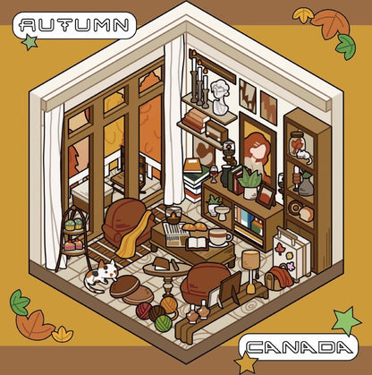 #038 Two People Cultural and Creative Travel Diary of Spring, Summer, Autumn and Winter DIY 3D Scene Stickers 4 Cute Miniature Scenes(M)