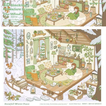 #041 Sunny Weather 16.0 Listening to the Wind Series DIY 3D Scene Stickers 4 Cute Miniature Scenes(L)