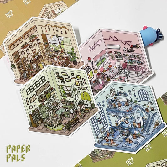 #042 Paperpals Life Party Series DIY 3D Scene Stickers 4 Cute Miniature Scenes(S)