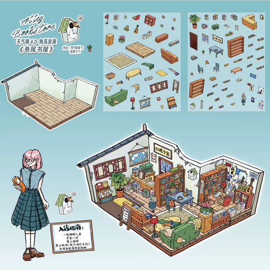 #040 Sunny Weather 4.0 Corner Romance Series DIY 3D Scene Stickers 4 Cute Miniature Scenes(M)